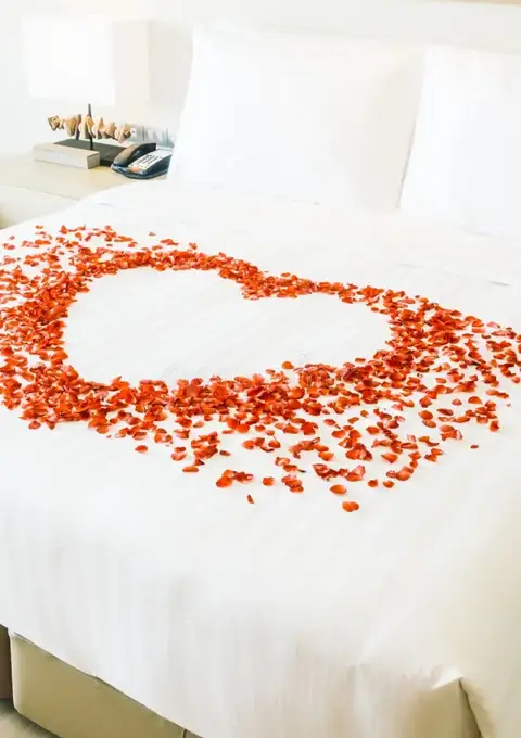 White Pillow Bed Red Rose Flower Decoration Bedroom Interior Vintage Light Filter 68454586